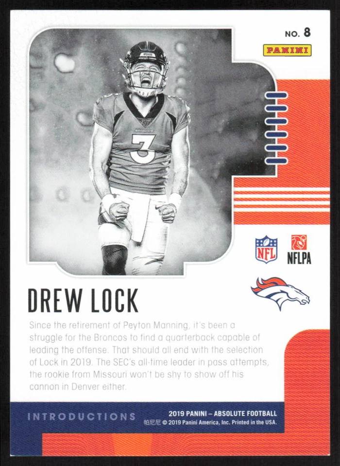 2019 Panini Absolute Introductions Blue Rookie Drew Lock /50 Denver Broncos - Image 2 of 2