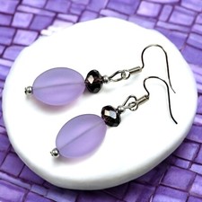 Purple Sea Glass Earrings, Sterling Silver Ear Wires, Sea Glass Dangle Earrings