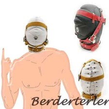 Faux Leather Total Sensory Deprivation Full Head Bondage Hood BDSM Mouth Harness