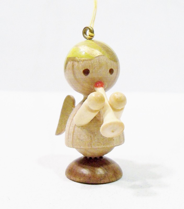 Angel Girl Musician Horn Goula Spain Erzgebirge Style Wooden Wood Vntg Ornament