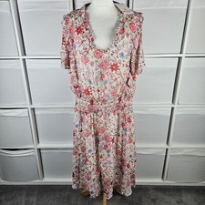 Celia Birtwell Next Tea Dress Size 20 Floral Frill Sleeve White Pink RRP £44 New