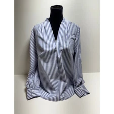 SHEIN Curve Women’s Tunic Top 2XL Blue White Striped Long Sleeve V Neck Office 