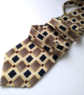 BERGAMO NEW YORK Neck Tie Beige Brown Black Geometric Silk 4 W / 62 L