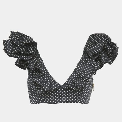 Zimmermann Black Polka Dots Linen Painted Heart Cascade Top M