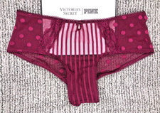Victoria's Secret NWT Small Magenta Sheer Heritage Cheeky Panty Mesh Lace Bow
