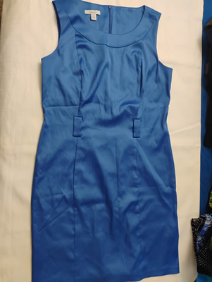 dressbarn blue dress Satin Sheath Bow Zip Round Neck Knee Sleeveless Size 14 Ebay