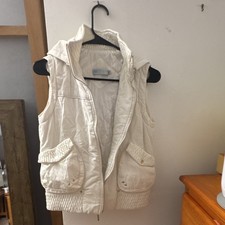 Women s White Hooded Sleeveless Zip-Up Vest w...