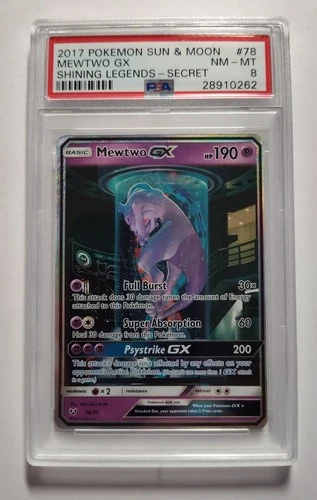 2017 POKEMON SUN & MOON SHINING LEGENDS SECRET RARE #78 MEWTWO GX PSA 8 card