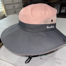 Sun Shade Packable Hat Adjustable Pony Tail Beach Outdoor Hiking Wide Brim Pink