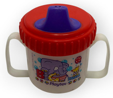   Vintage Playtex 2001 Two Handle Sippy Cup Elephant Red Blue with Valve Y2K