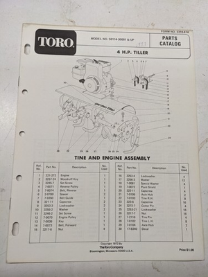 #ad TORO PARTS CATALOG LIST BOOK MANUAL 4HP TILLER 58114 3310 414 1972 FRONT TINE $14.24