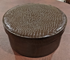 Vintage Brown Faux Alligator Leather Wig Hat Storage Carrier Box W/Lid 12 X 5.5