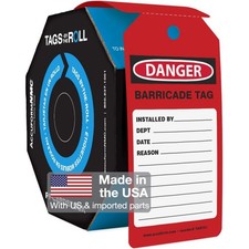 AccuformNMC 250 Danger Barricade Tag Red Tags by-The-Roll, OSHA 250/RL,