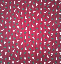 Dark Red Snowmen Christmas Trees 74" x 45" Cotton Fabric