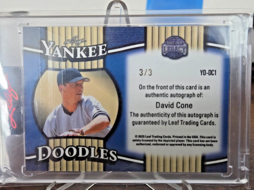 Hoja Bronx Legacy David Cone 2025 automático #3/3 recubierto Yankee Doodle inscripción Foto 3 de 4