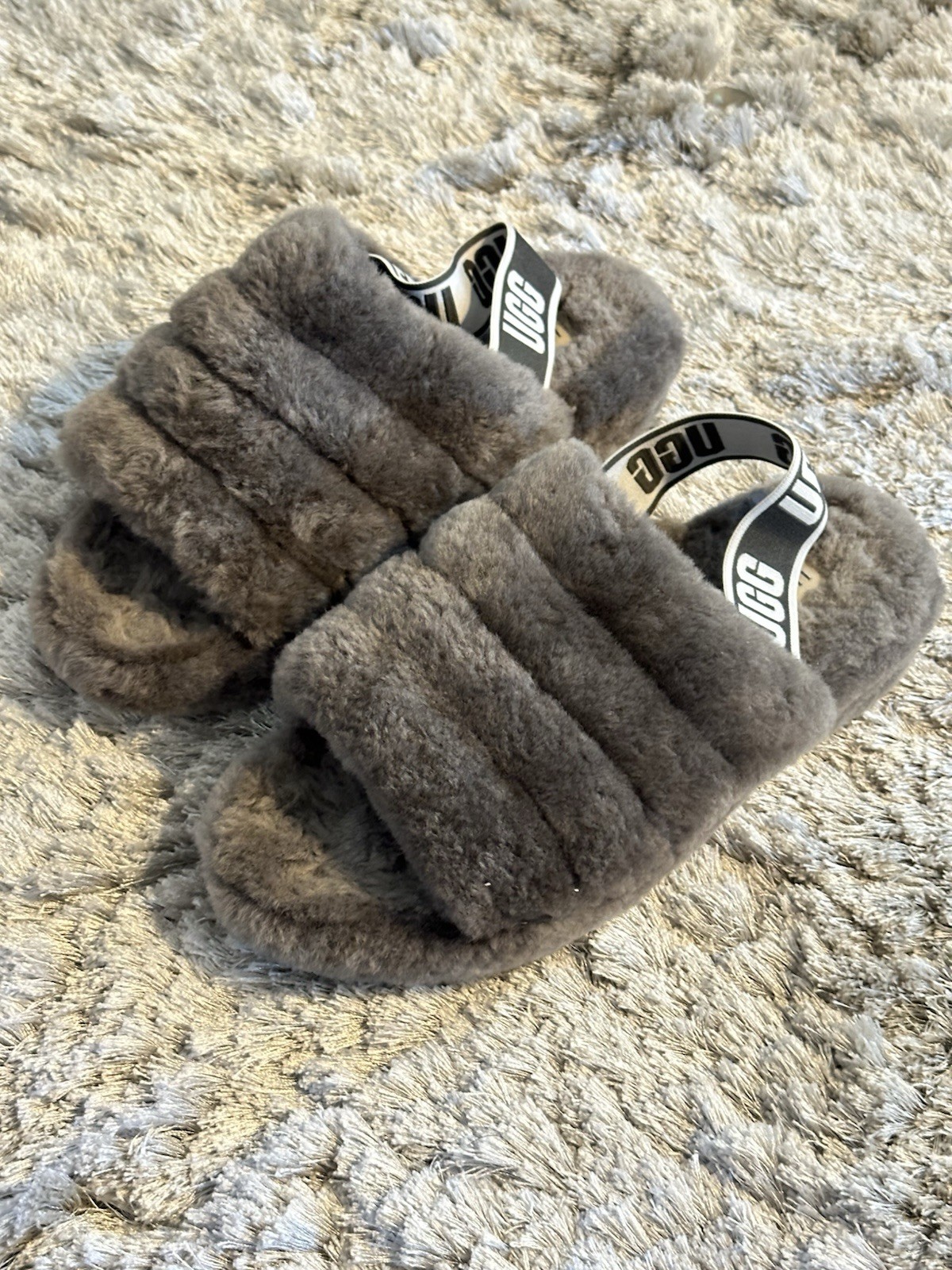 UGG Fluff Yeah Slingback Shearling Slide Sandals Women’s 9 Gray Charcoal