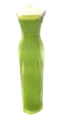 VTG Jessica McClintock Millennium 2000 Lime Green Strapless Maxi Dress Sz 3 Y2K