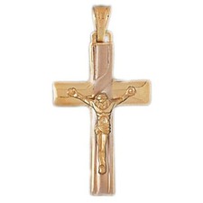 Two Tone Jesus Christ on Cross Charm Pendant 14k Gold