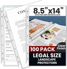 Legal Size Sheet Protectors 8.5x14 100 Pack Heavyweight Top Loading 3-Ring