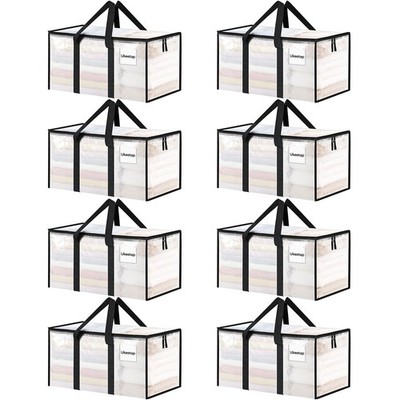 8 Pack Extra Large Heavy Duty Moving Bags Clear Storage Bins with Lids Reinfo...