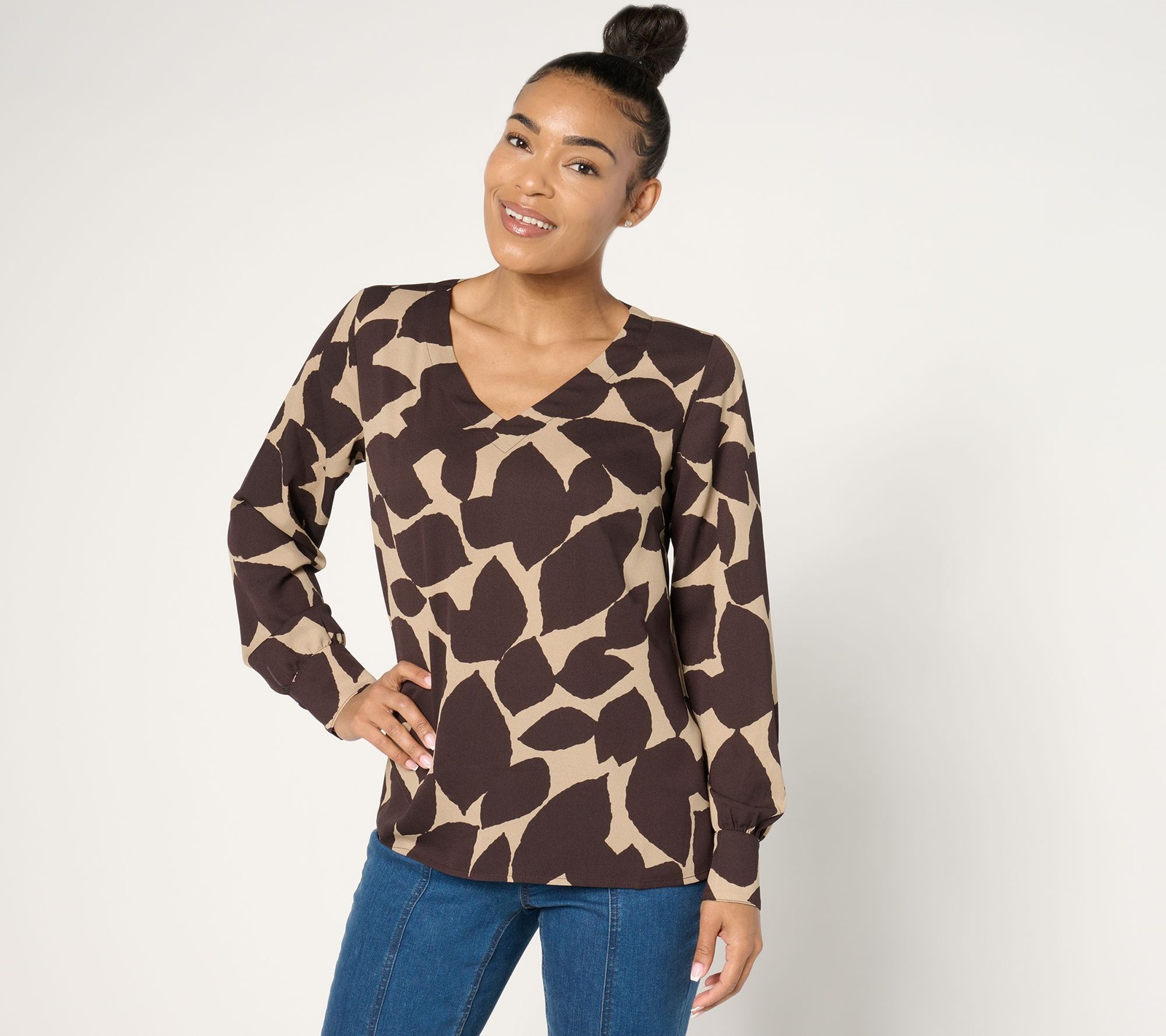 Belle by Kim Gravel Women's Top Sz S Spot On Chic Blouse Multi-colored A670901