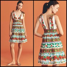 Farm Rio x Anthropologie Tiered Embroidered Floral Mini Dress LARGE Beautiful!!