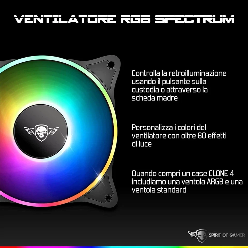- CLONE 4 - Case PC Gaming RGB Con Parete Trasparente in Vetro Temperato - Crea  - Immagine 3 di 4