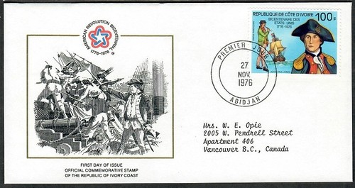 USA 1976 American Revolution Bicentennial 1776-1976 Official FDC of Ivory Coast - Picture 1 of 2