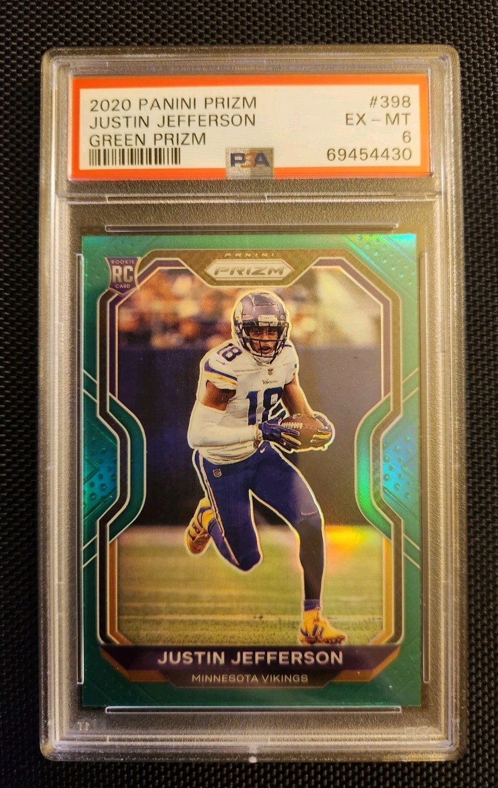 2020 Panini Prizm #398 Green Justin Jefferson PSA 6 Minnesota Vikings view 1