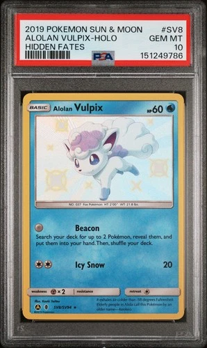 2019 POKEMON SUN & MOON HIDDEN FATES #SV8 ALOLAN VULPIX-HOLO PSA 10