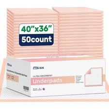 40" x 36" Disposable Bed Pads for Kids, Adults, Pets, Super Absorbent - 50 count
