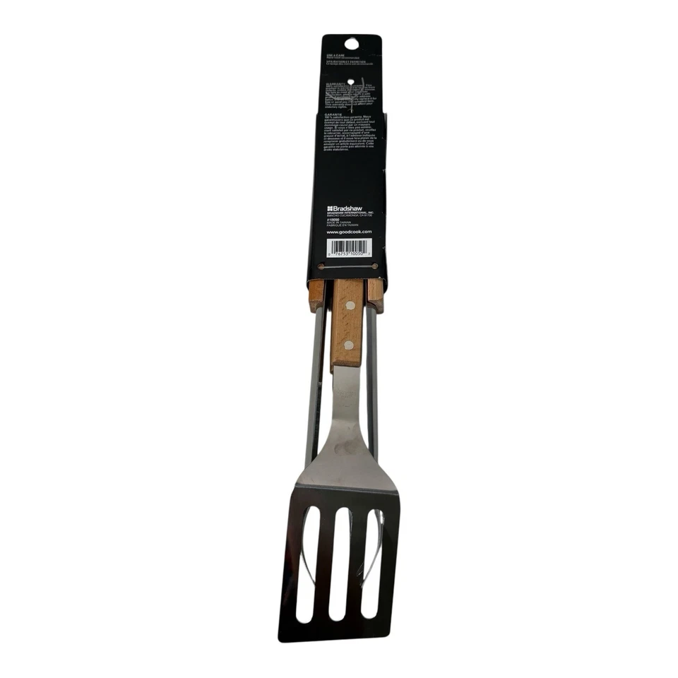 Good Cook BBQ Tool Set 3 Piece Fork Turner Tongs Stainless Steel Wood Handle New - Image 3 of 4