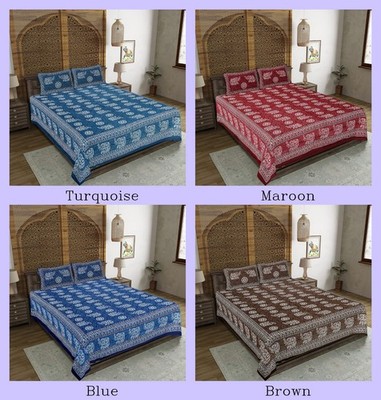 Indian Mandala Cotton Hathi Chakri Diesign Bedsheet With 2 Pillow Cover
