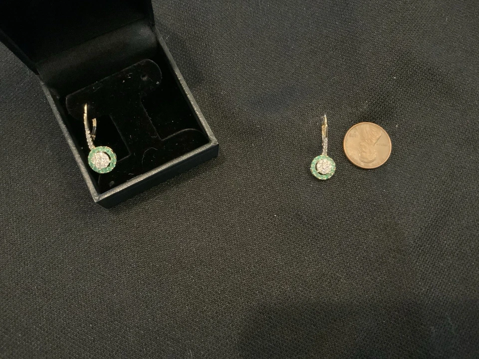 Macy’s 14K Yellow Gold Emerald and Diamond Earrings - Eurowire - Image 4 of 4