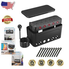 Black Power Strip Box: 10 AC 3 USB Surge Protector, Cable Management, PD 20...