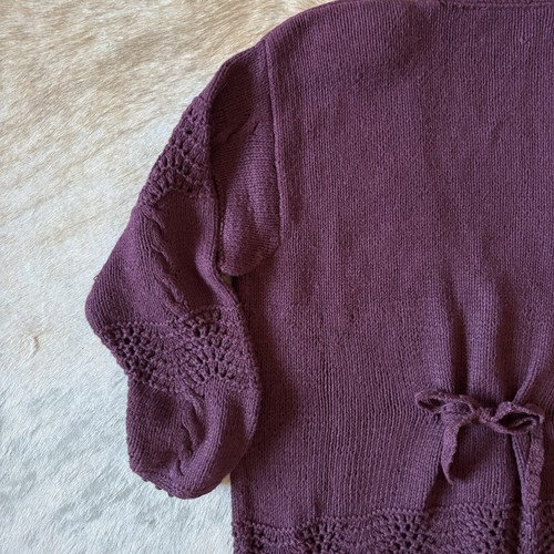 Vtg Susan Bristol Sweater Cardigan XL Purple Floral Hand Knit Garden Cottage 90s - Picture 13 of 20
