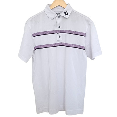 FootJoy Herren Golf Polo M weiß lila gestreift Stretch sportliche Passform Performance