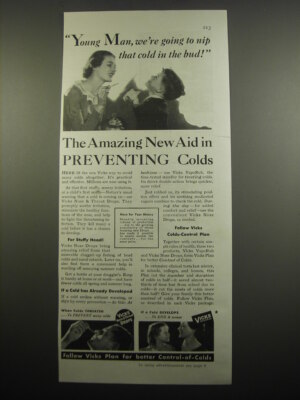 1933 Vicks Nose Drops and VapoRub Ad - The amazing new aid in preventing colds
