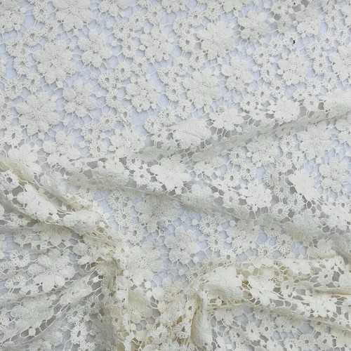 FLORAL Flowers Heavy Cotton LACE Fabric Dress Costumes Bridal Wedding 54” CREAM - Picture 9 of 9