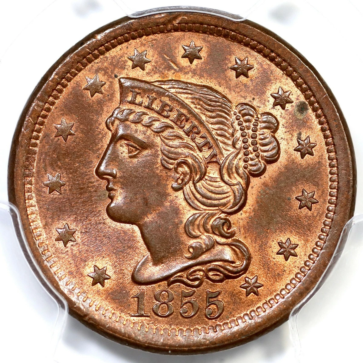 ❇ますたん❇ MS 64 Graded 1855 Year Braided Hair Large Cents (1839-1857) for