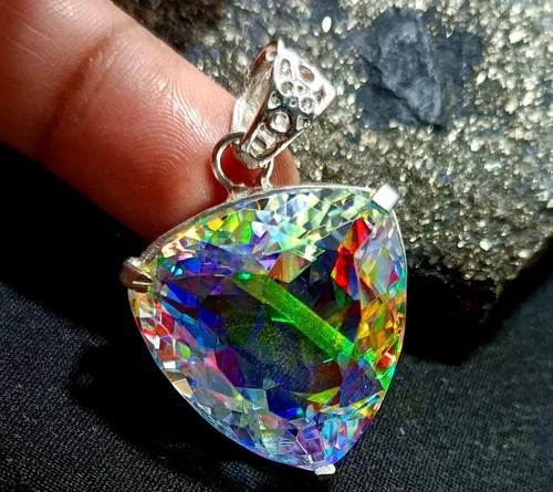 Colgante de plata maciza 925 místico corte trillón natural 88 quilates+ A++ piedras preciosas sueltas - Imagen 7 de 8