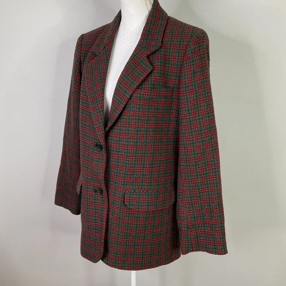 Blazer Eddie Bauer Mujer Chaqueta Roja a Cuadros Talla Pequeña Pequeña Pequeña Forrada 100% Lana Foto 2 de 4