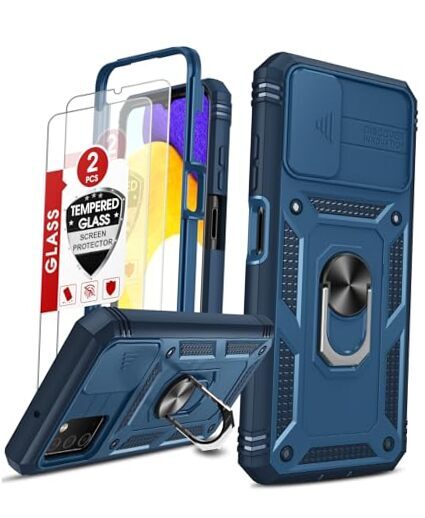 for Samsung A03s Case: Samsung A03s Case with Slide Camera Cover + [2 Blue