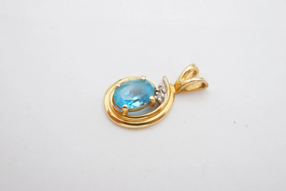 Alwand Vahan 14k Yellow Gold 1.25 Carat Blue Topaz And Diamond Swirl Pendant - Image 3 of 4