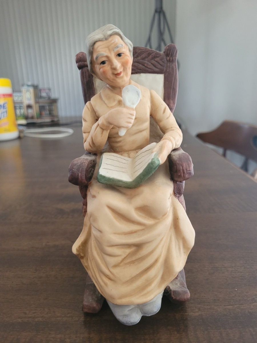 Japan Porcelain Old Lady in Rocking Chair Vintage Figurine Magnify