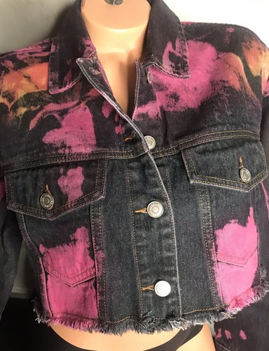 Cloud Ten Raw Hem Tie Dye Splash Cropped Denim Jacket Sz Small NWT - Bild 8 von 12