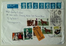 GB 2015 Cover to S'pore cw assorted Stamps. Used.