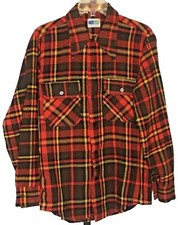 Vintage Mr Dee Cee Wool Blend Plaid Shirt 40" Chest Red Yellow Black USA Made