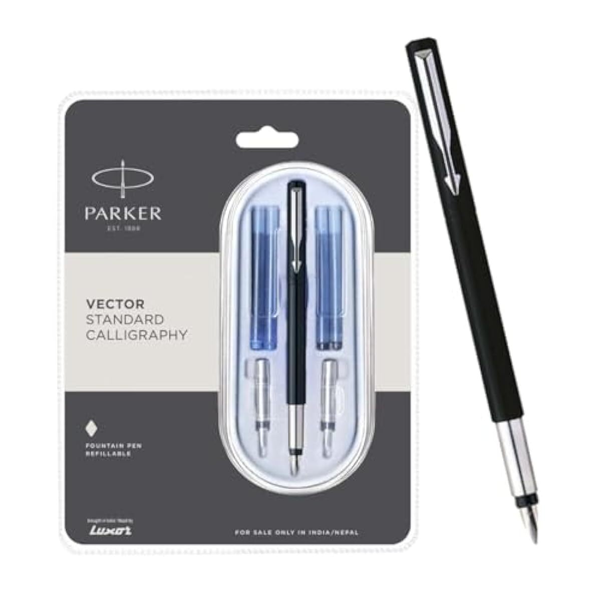 Parker Vector Standard Chrome Trim Calligraphy Fountain Pen| Black