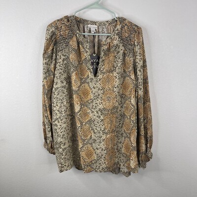 Ava & Viv Womens Blouse Plus Size 2x 20W/22W Snake Print Long Sleeve NWT